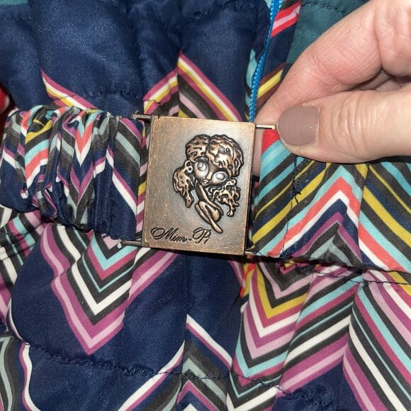 Mim Pi stretch puffer belted coat girls size 4 chevron - Picture 6 of 13